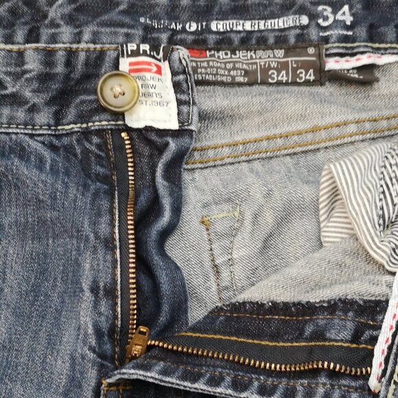 Projek Raw Regular Fit Men's Size 34 Waist Medium Wash Blue Jeans - Picture 9 of 14